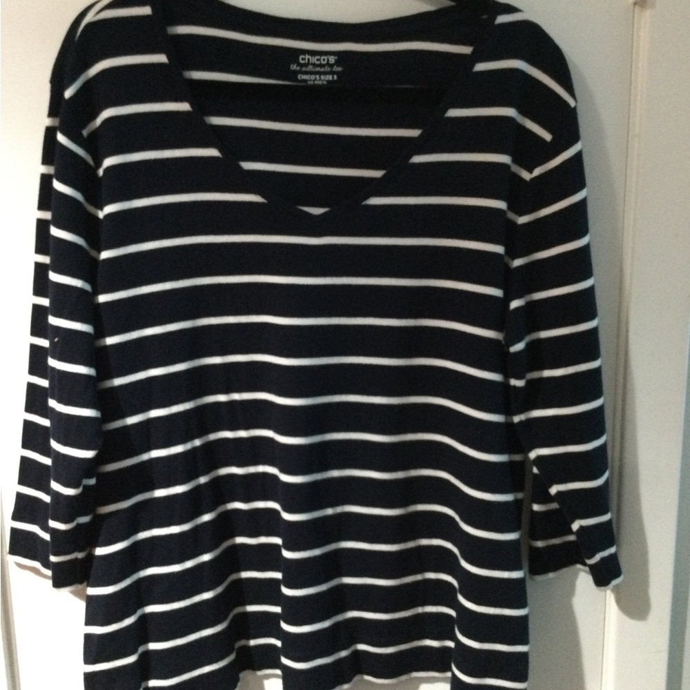 Chico's Navy and White Striped Women's Top
